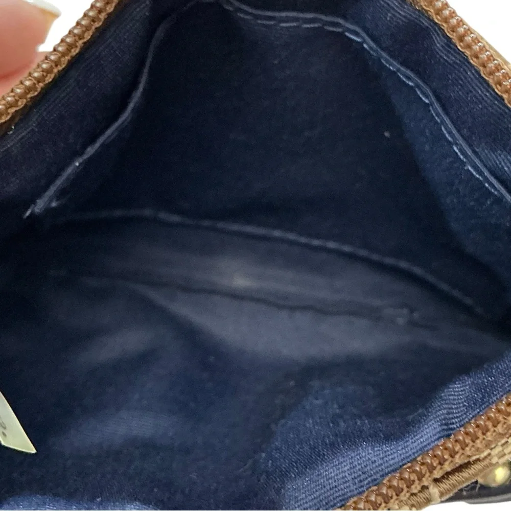 Coach Signature Navy Blue Striped Corner Zip Wristlet